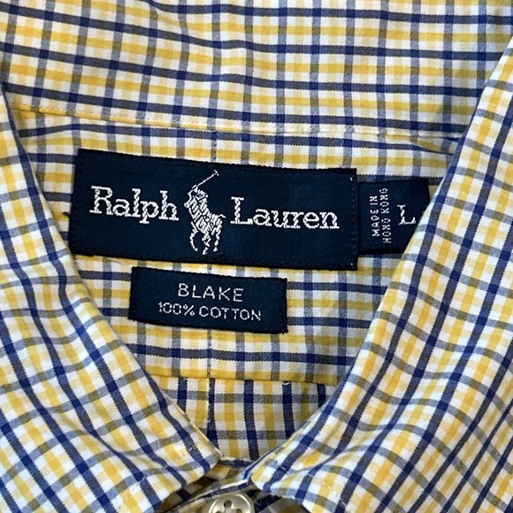 Ralph Lauren Blake Men's Large Yellow Plaid Shirt Long Sleeve Button Down Pony - Picture 5 of 9